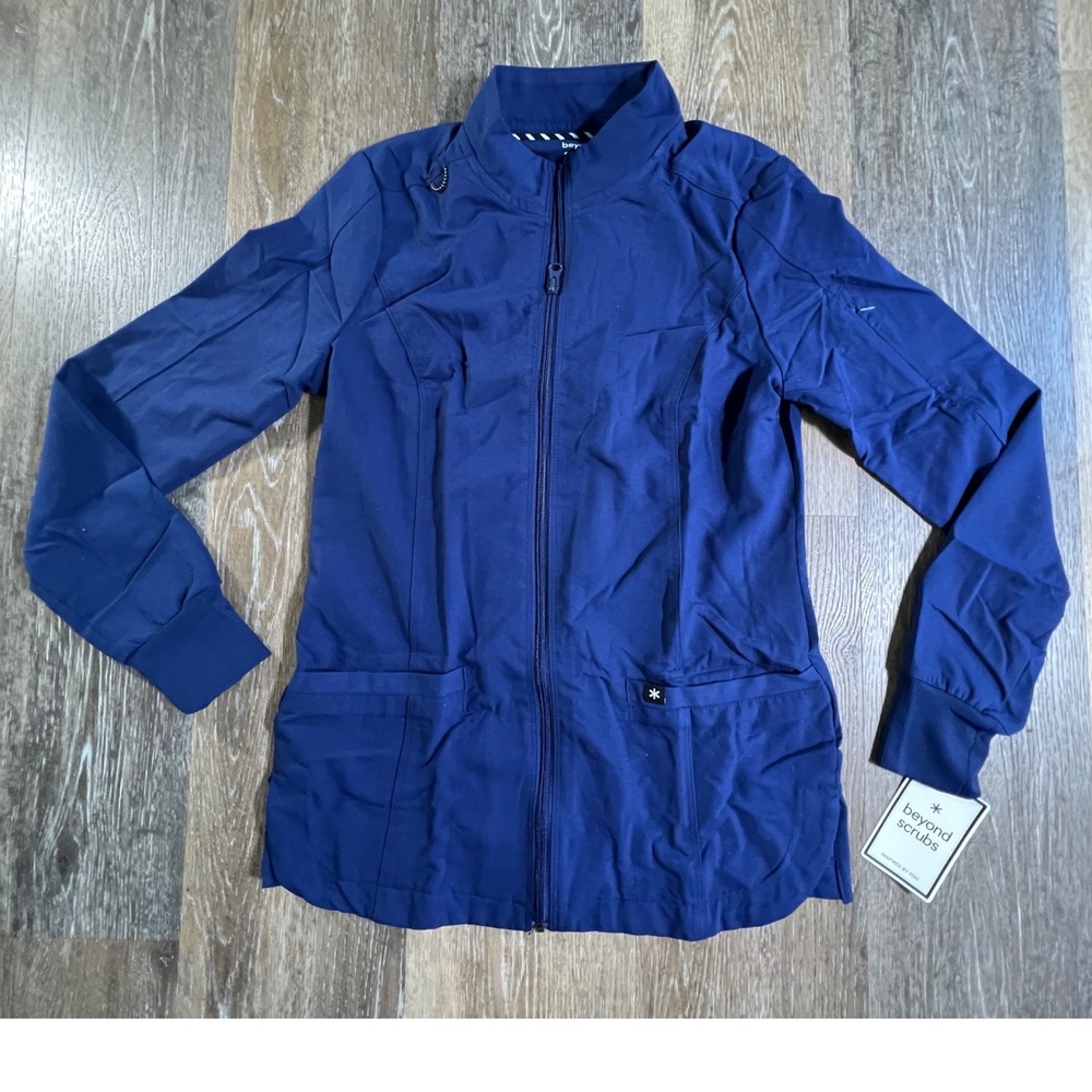 Beyond Scrubs Zip Up Jacket Womens XXS Blue Mock Neck Pockets RN102904